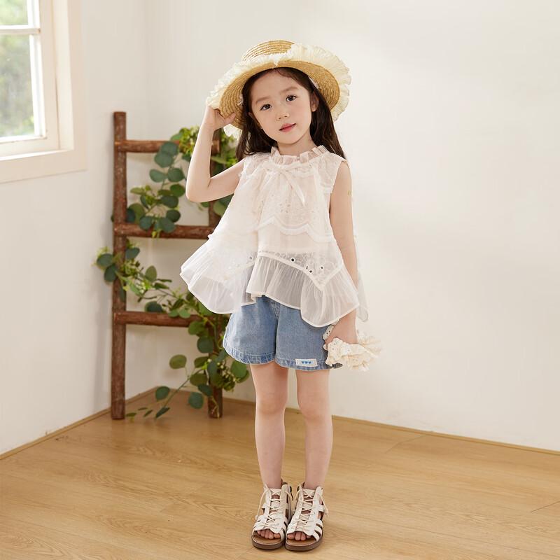 LUSON Baby Girl's Lace Hollow Out Doll Shirt & Vest Set