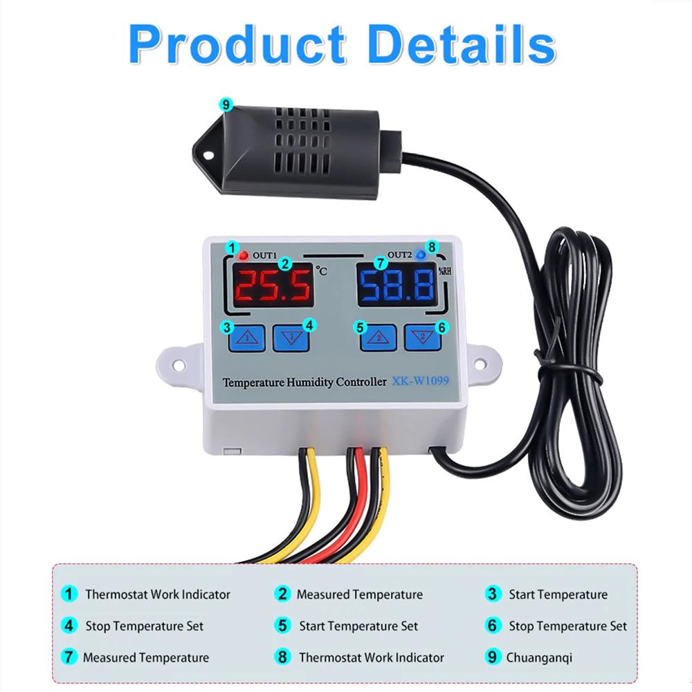 Dual Digital Temperature Humidity Controller Home Fridge Thermostat Humidistat Thermometer