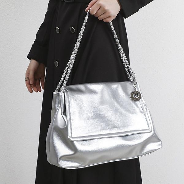 Trendy women's bags 2025 summer new trendy women's shoulder bags silver portable oblique span bags casual versatile chain women's bags