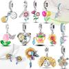Original Tulip Heart Flower Pendant Sunflower Bird Lucky Copper Bead Charm Fit Bracelet Women Gift Diy Jewelry Accessory