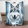 Cartoon Animal Wolf Flannel Throw Blanket Home Sofa Lunch Break Blankets for Bed Children Student Blanket Nap Cover Kids Gift