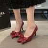 Модные осенние новые тонкие каблуки-одиночки женские модные остроносые неглубокие бабочки-узлы темпераментные высокие каблуки