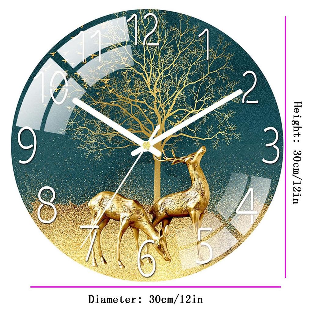 Digital Wall Clock with Low Noise, 30cm/12inch Deer Wall Clock Quartz Clock Quiet Silent Simple Clock for Home Decor Children Room
