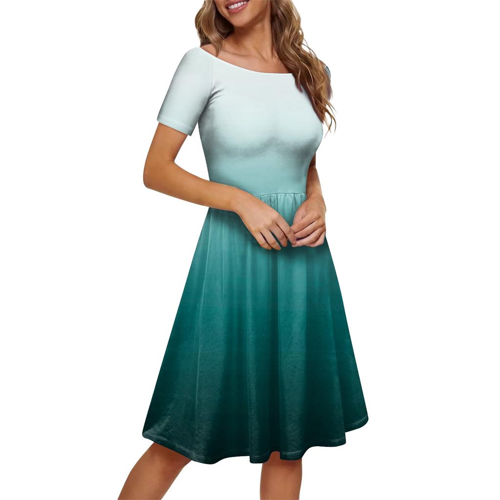 Women's Dress Short Sleeve Raglan Round Neck Large Neck Off Shoulder Gradient Dress