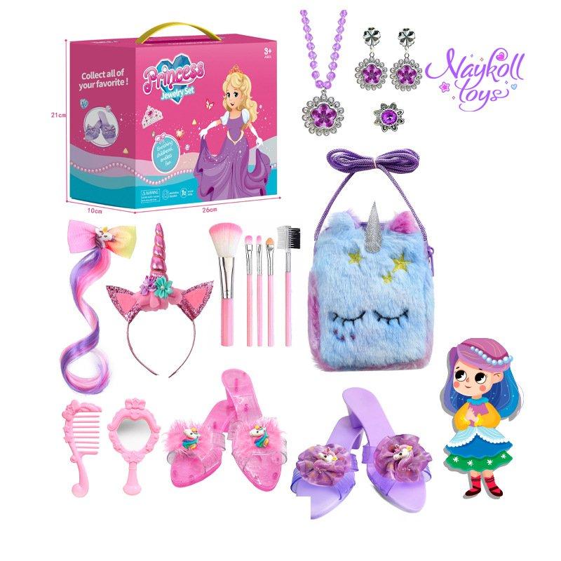 Kids Princess Dress Up Toy Set with Mermaid Tail Skirt & Unicorn Accessories for Girls Pretend Play Costume Jewelry