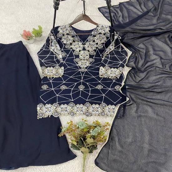 The Inaaya Geometrical Embroidered Georgette Sharara Set