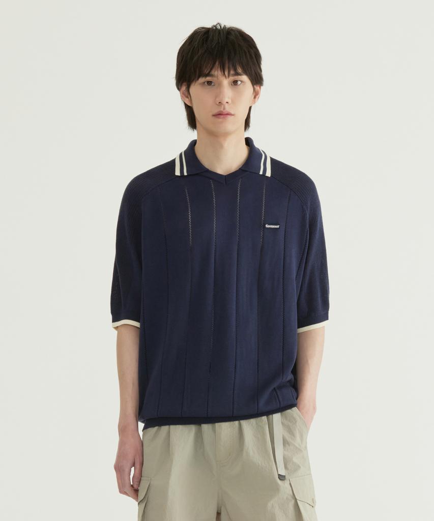 COVERNAT Skipper Collar Half Knit Navy