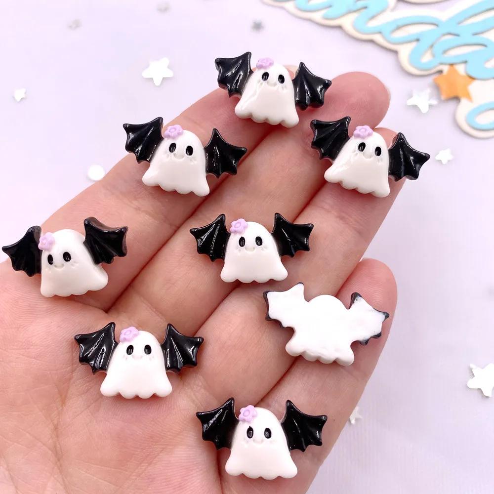 10 шт. смоляных красочных милых фигурок в виде ведьминой шляпы, кошки, летучей мыши, черепа, плоских камней, сделай сам, бант, украшение на Хэллоуин, аксессуары для скрапбукинга