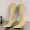 Уличный стиль осень-зима остроносые женские сапоги до колена модные молнии тонкие высокие каблуки туфли для банкета выпускного вечера