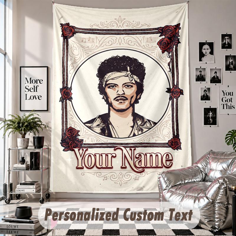Wall Hanging Tapestry With Custom Name & Text, Bruno Mars Decorative Tapestry For Bedroom