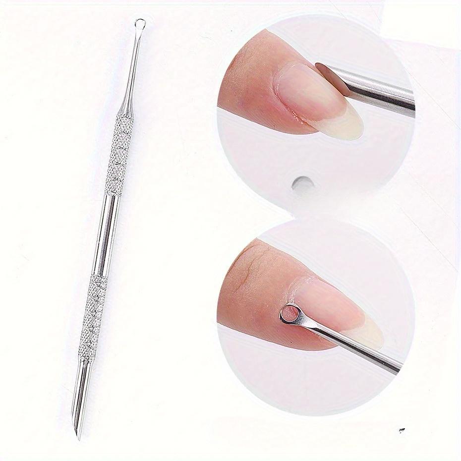 Двусторонний пушер для ногтей из нержавеющей стали, средство для удаления кутикулы, инструмент для подготовки к эксфолиации, очистка омертвевшей кожи, круглый скошенный шпатель, инструмент для маникюра