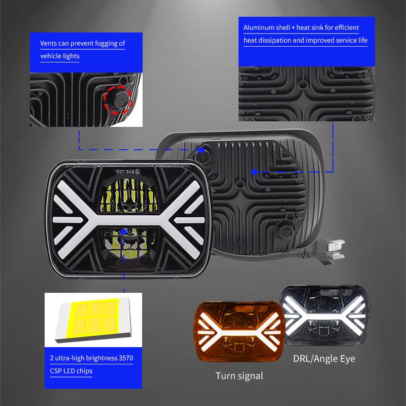 5x7/6x7 светодиодные DRL грузовик дальнего света H4 светодиодные фары для автомобиля 9600LM 1 шт. 2 шт. для Toyota