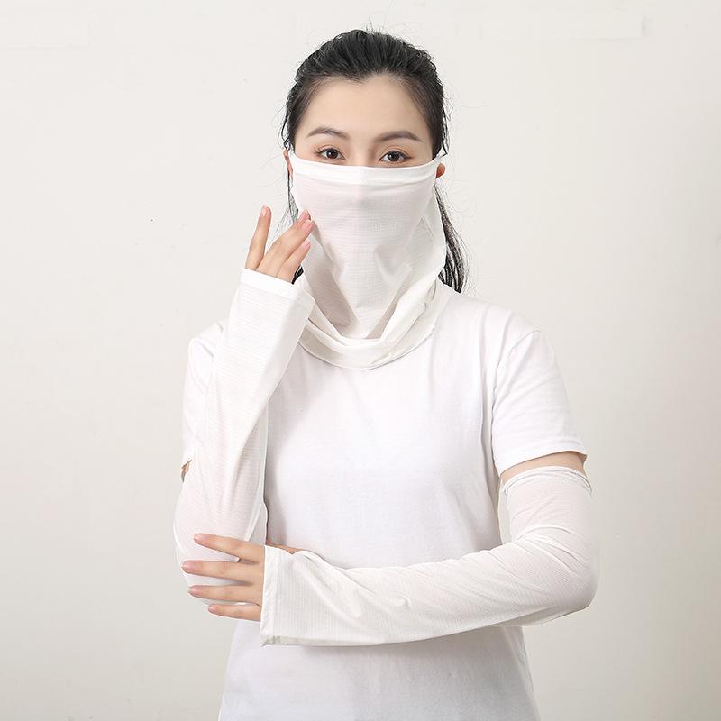 2pcs Ice Fabric Arm Sleeves Neck Face Scarf Sun UV Protection Running Cycling Sunscree Women Cool Summer Outdoor Cover Unisex