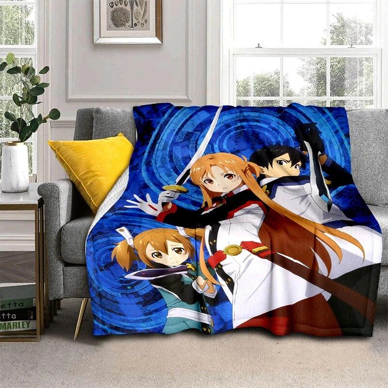 Anime SAO Sword Art Online Printed Oversized Manta Sofa Bed Cover Soft and Hairy Blanket Plaid Soft Warm Flannel Throw Blankets