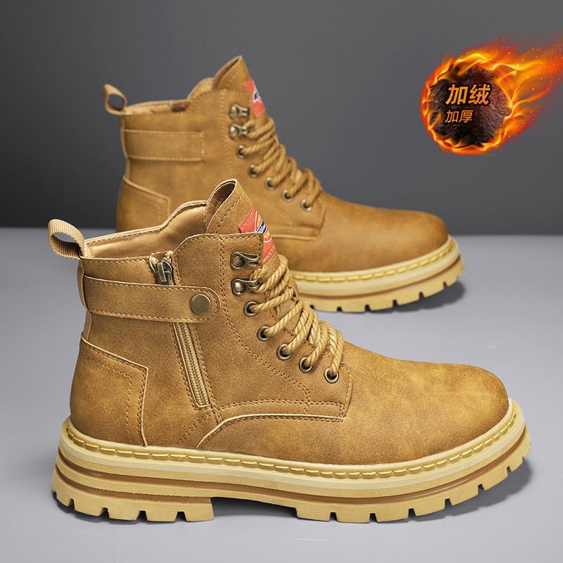 2024 New Men's Boots High Top Motorcycle Boots Fashion Leather Shoes Casual Outdoor Ankle Boots Male Sneakers Bota Masculina