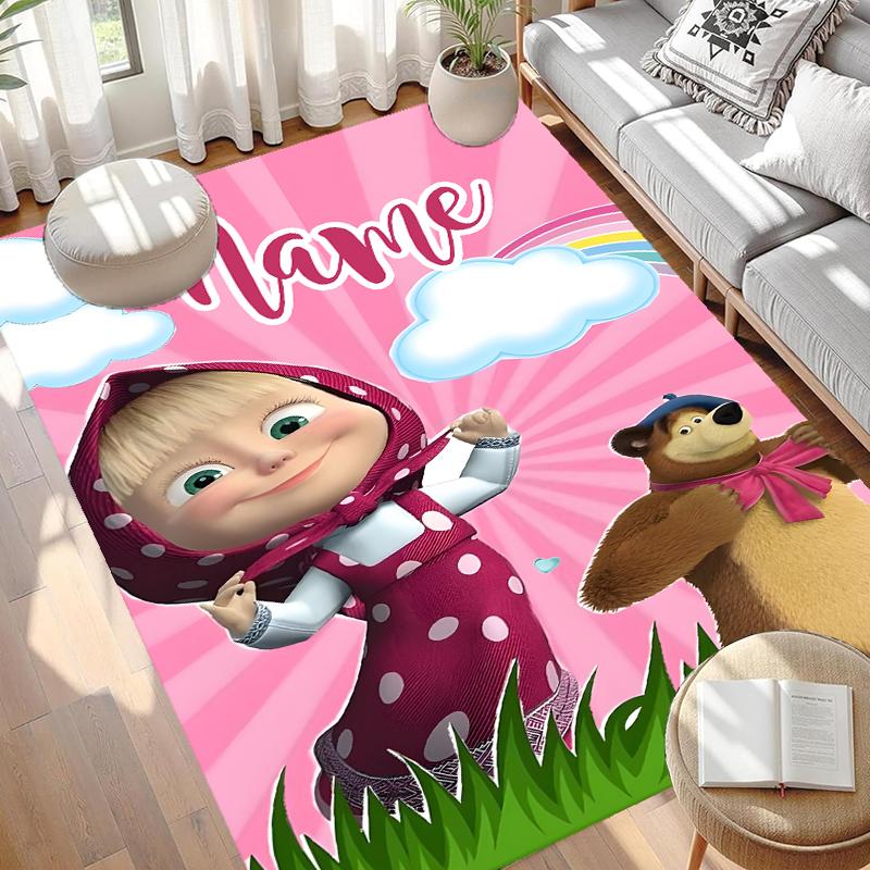 Custom Name Personalized Masha and The Bear Print Carpet, Versatile Home Decor Rug, for Playroom, Apartment, Balcony, Entryway, Hallway Gift