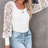 Осень/зима, свободная однотонная офисная блузка, повседневная трикотажная рубашка с длинными рукавами, модные кружевные топы с полыми цветочными крючками Blusas Mujer 29083