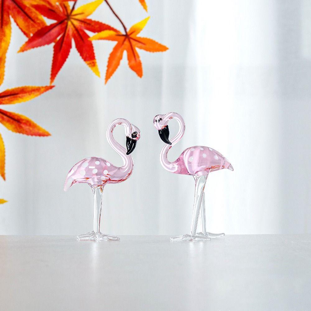Cute Simulated Pink Flamingo Cartoon Animal Sculpture Elegant Glass Flamingo Figurines  Home