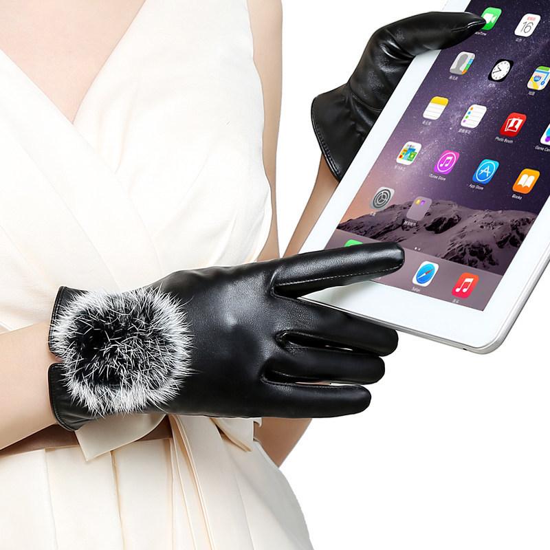 Женские перчатки из искусственной кожи нового стиля с подкладкой из меха кролика - теплая бархатная подкладка для зимней езды и езды на велосипеде на открытом воздухе