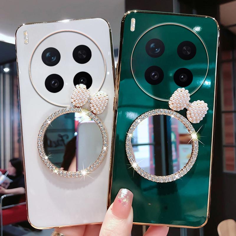 For Vivo X300 Pro Case Soft Plating brick inlaid pearl butterfly makeup mirror Smooth Electroplated For Vivo X300 Back Cover