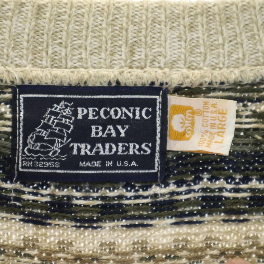 PECONIC BAY TRADERS 80-е Сделано в США Винтажный комбинезон ручка Длинный рукав Хлопковый трикотажный свитер Мужской Б/У