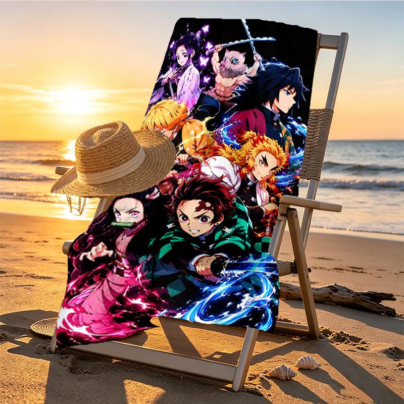 Demon Slayer Print Beach Towel Design, Soft, Lightweight. for Home Bathroom, Spa, Pool, Yoga, Surfing, Camping, Gift for Family, Friend