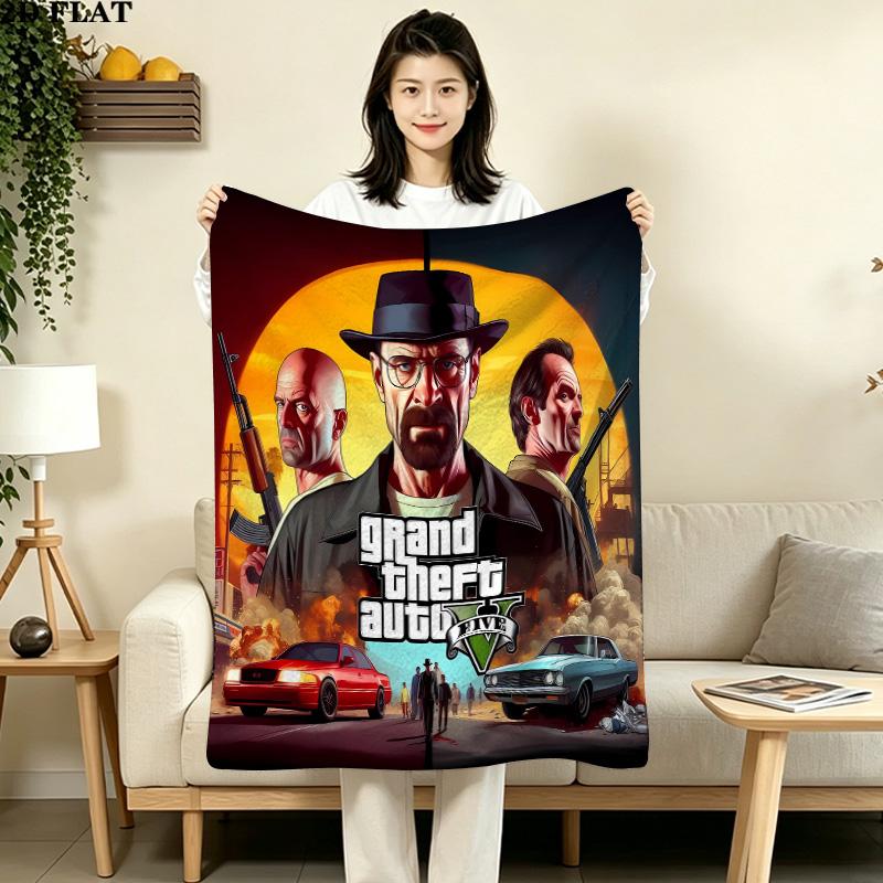 1PC Grand Theft Auto Patterned Flannel Blanket Suitable For All Seasons For Home Decor Warmth And Comfort Gifts Holiday Present