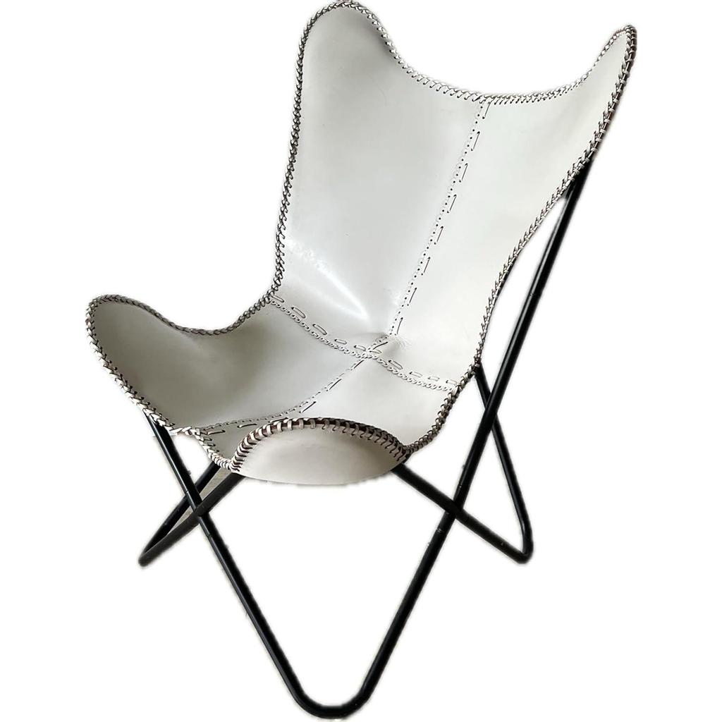 Solid White Leather Butterfly Modern Chair - Genuine Leather