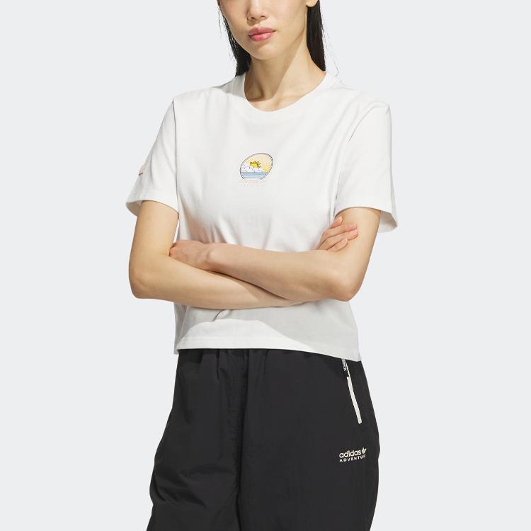 adidas Оригинальная спортивная футболка с круглым вырезом и мультяшным принтом, женские топы, белая IK8611