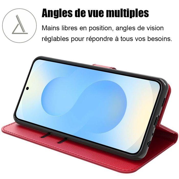 Coque de protection - BOOLING - pour Samsung Galaxy S25 - Effet Cuir - Rouge - 2 Verres Trempés