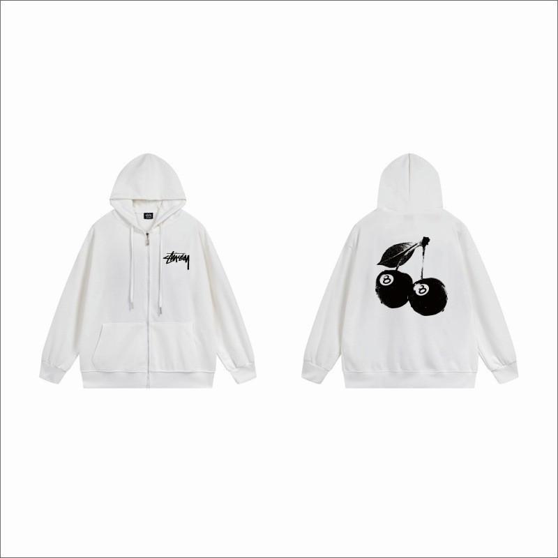Unisex Hooded Zip-Up Fleece-Lined Sweatshirt With Letter Print Loose Fit Cotton Long Sleeve Men Women