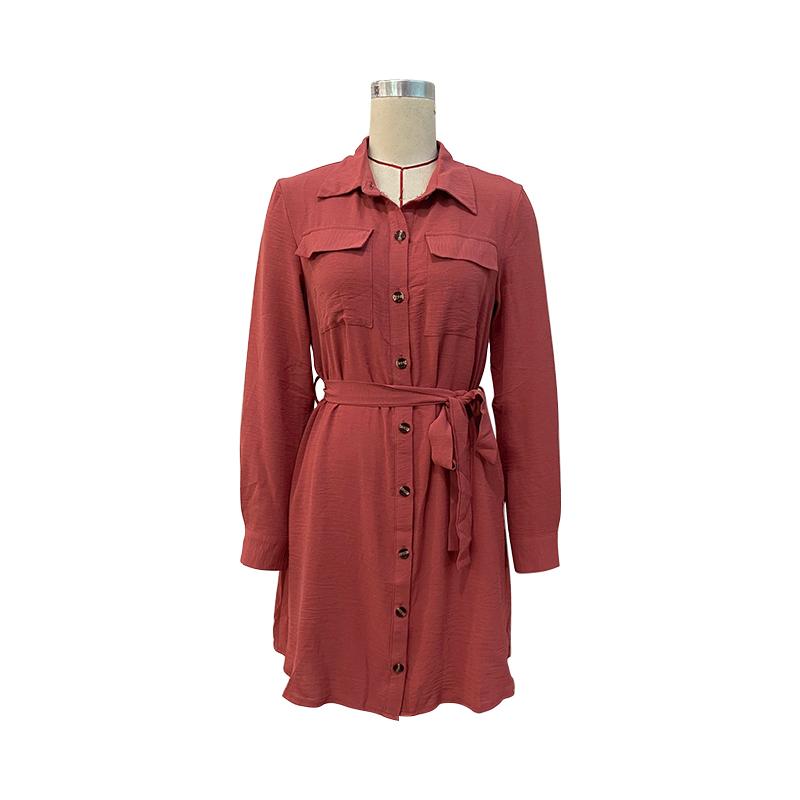 Ранняя осень, однобортное однобортное платье с воротником с лацканами и длинными рукавами на шнуровке, однотонное платье