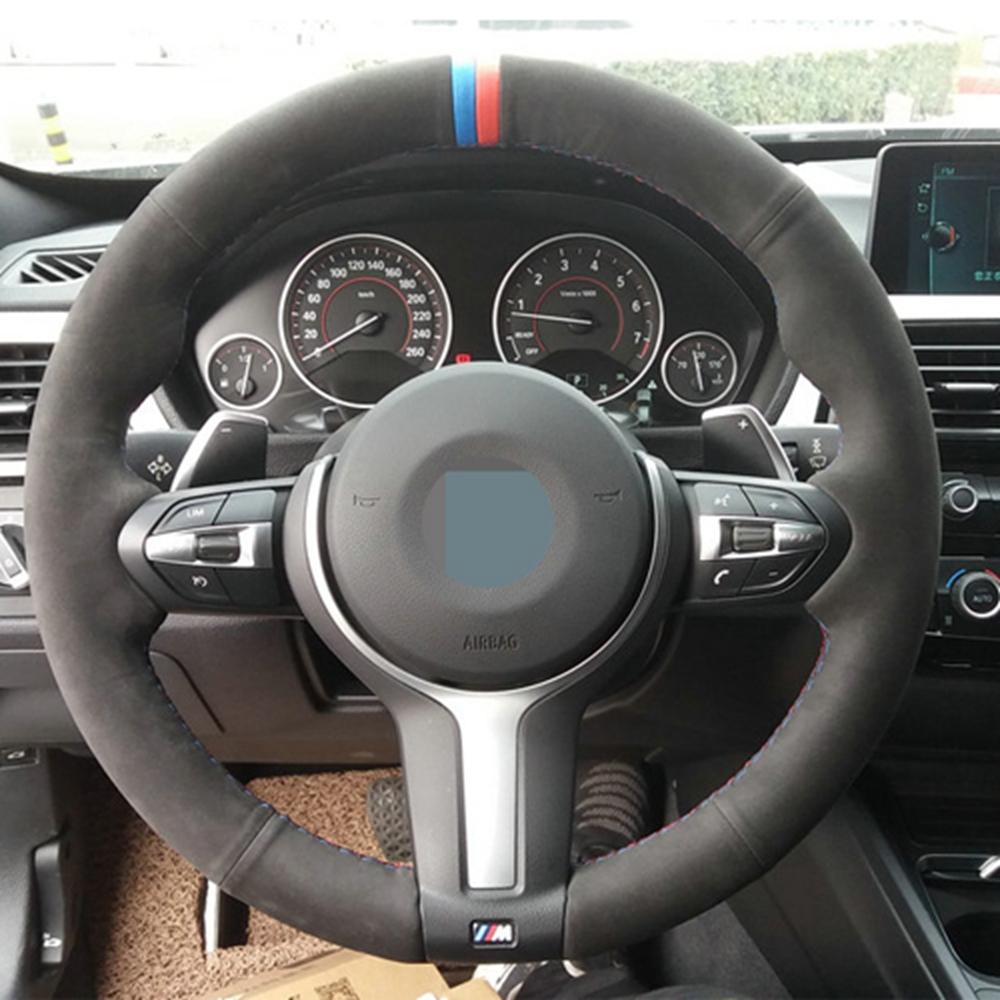 Black Suede Leather Car Steering Wheel Cover For BMW F87 M2 F80 M3 F82 M4 M5 F12 F13 M6 F85 X5 M F86 F33 X6 M F30 M