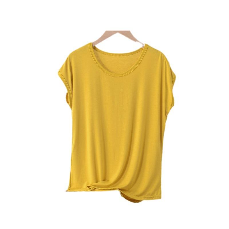 Женская свободная футболка из модала: Плюс размер, Круглый вырез, Короткий рукав, Однотонный, Летний топ для мам