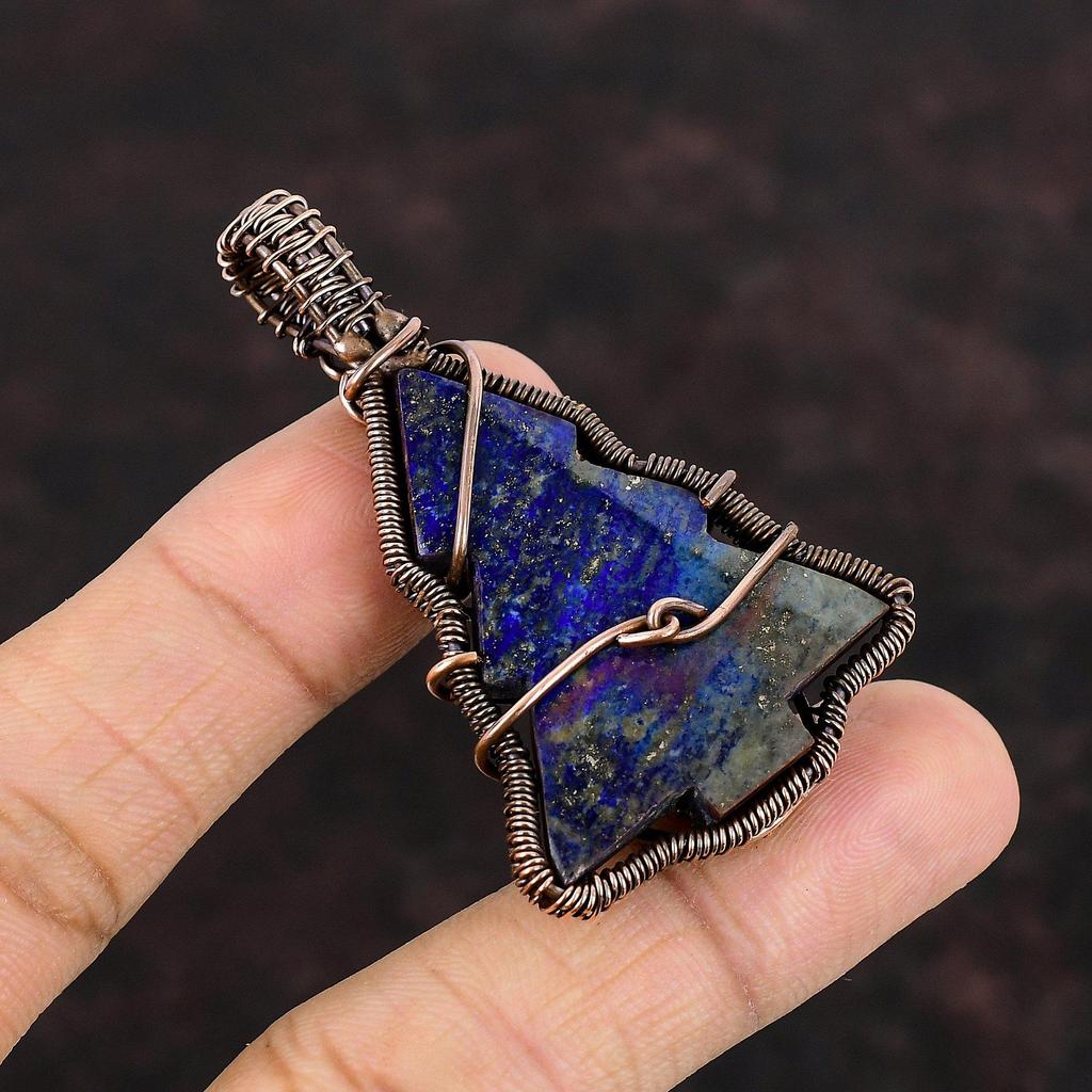 Подвеска из лазурита, подвеска из медной проволоки, подвеска из драгоценного камня ручной работы, украшение на рождественскую елку, подарок на помолвку, очень красивые медные украшения