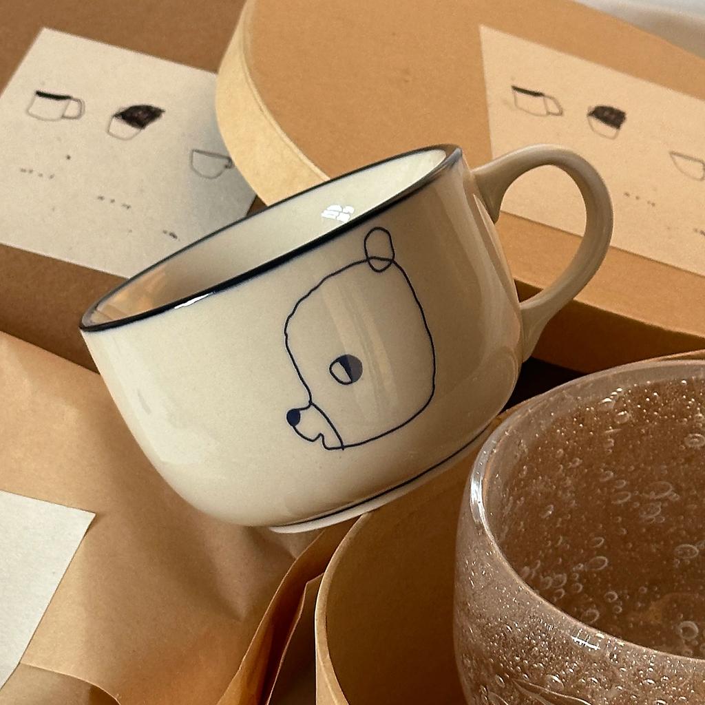 Милая керамическая кружка Line Bear с ручкой, ручная роспись, мультяшный медведь, чашка для кофе, латте, молока, термостойкая, керамическая, для чая