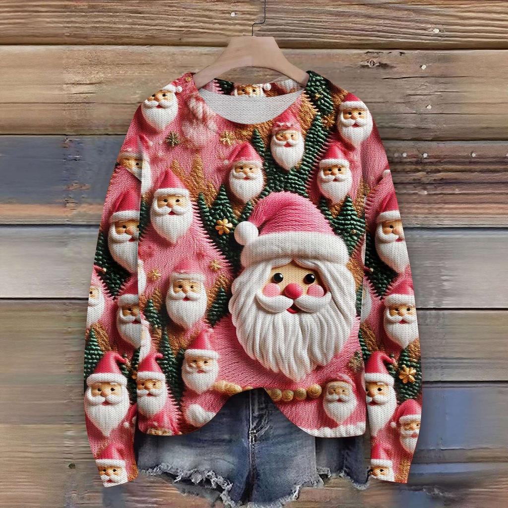 Женский рождественский свитер Милый забавный рождественский свитер Осень и зима Свитер с длинным рукавом вязаный