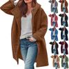 Womens Solid Color Jacket Casual Loose Fit Button Coats Button Up Long Sleeve Outerwear With Pocket, Hooded Overcoat