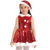 Kids Girls Christmas Party Dance Performance Costume Sleeveless Sequins Dress with Hat Set