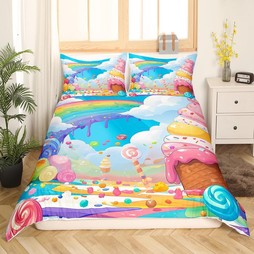 Радужный леденец Пододеяльник для детей мальчиков девочек Квин Легкие пододеяльники Сладкий тематический постельный набор Декор комнаты Без одеяла