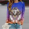 Топы для женщин с принтом волка и орла, круглый вырез, длинный рукав, футболка, осенний повседневный тонкий пуловер, женский топ с длинным рукавом