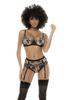 Kyra Black and Nude 3-Piece Set, With Embroidered Lace, Underwired Bra, Garter Belt and Panty Mal8845 Nubk