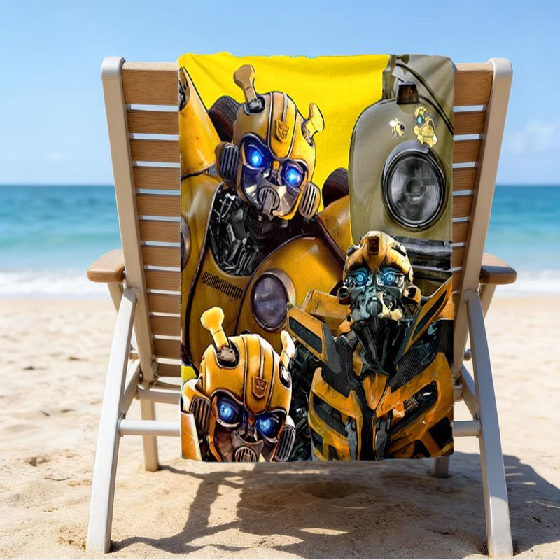 proof beach towel with a Bumblebee and Optimus Prime1 pattern - soft,absorbent,quick-drying,machine washable - perfect for swimming,camping,bathing