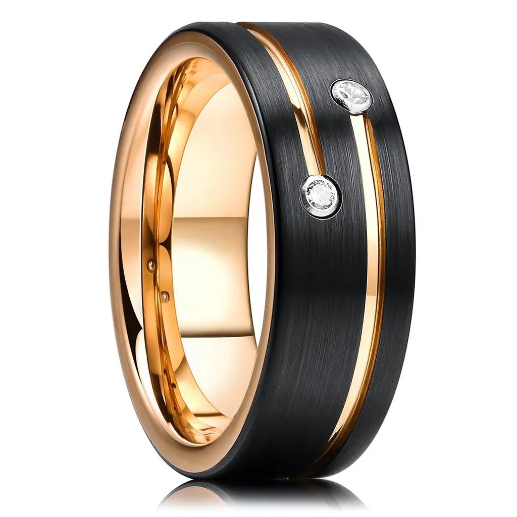 Fashion Men's 8mm Gold Color Groove Beveled Edge Tungsten Wedding Carbon Fiber Ring Punk Gear Wheel Stainless Steel Ring For Men