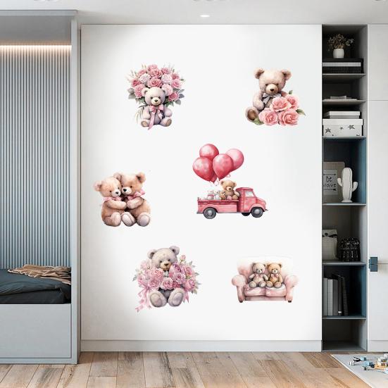 6 шт. наклейки на стену ко Дню Святого Валентина, милый медведь, роза, воздушные шары, романтическая наклейка на стену, украшение для спальни, гостиной