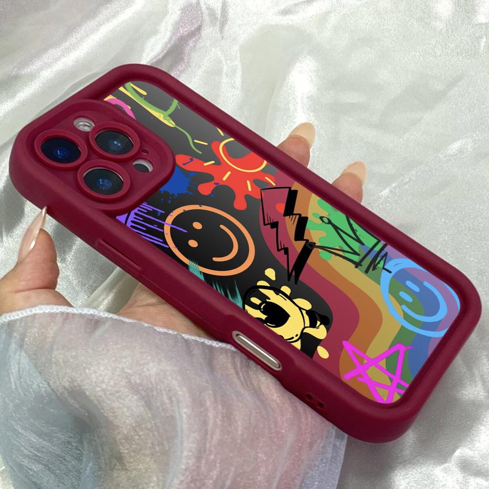 Чехол JT270 с забавными улыбающимися лицами в стиле граффити для iPhone 17 16 15 14 Pro Max, Samsung S26 S25 Ultra A17 A16 A07 A56 A36 A06, Xiaomi 15T, Redmi 15c, Note 14.