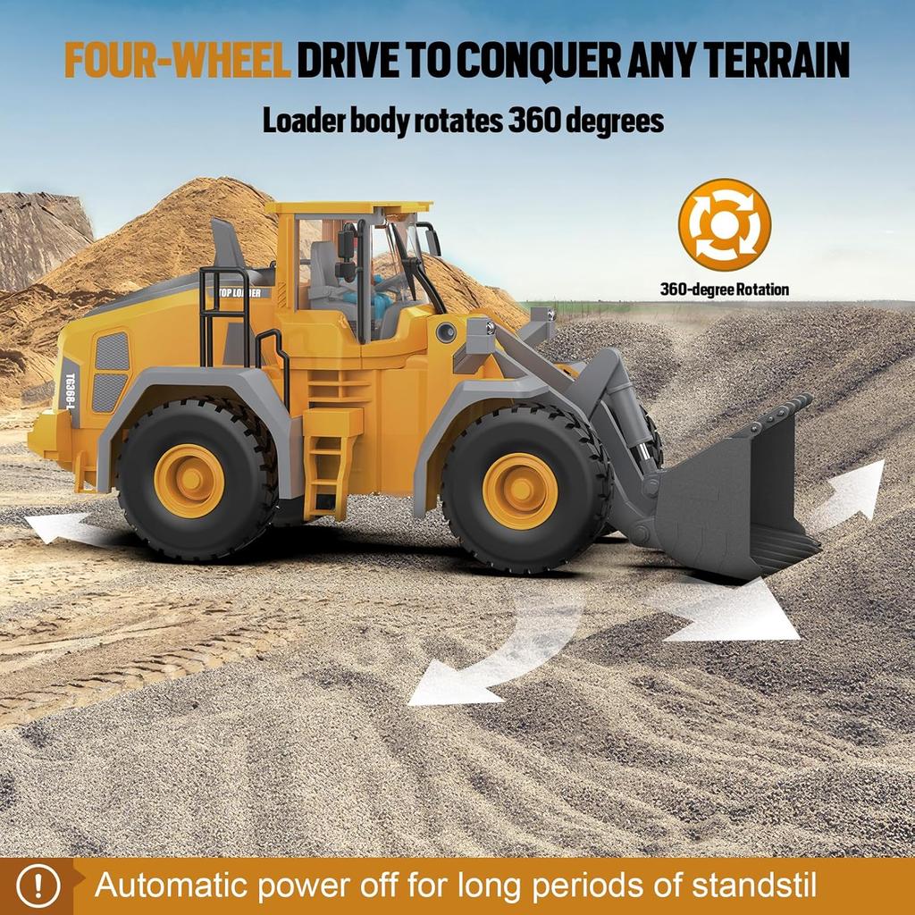 Колесный погрузчик с дистанционным управлением — детские игрушки-конструкторы с реалистичными огнями и звуком, 1:20 масштаб, идеальный подарок на день рождения для мальчиков от 3 лет