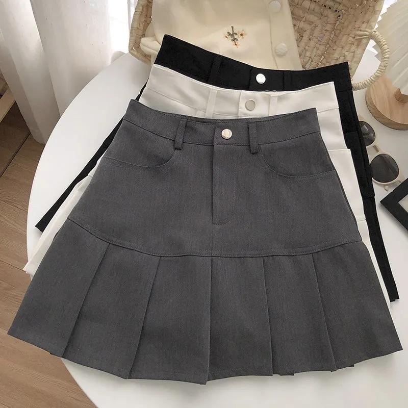Fashion Pleated Skirt Women Y2k Harajuku White Pencil Skirt Uniforms Safety Pants Summer Solid Color Casual Mini Kawaii Skirt