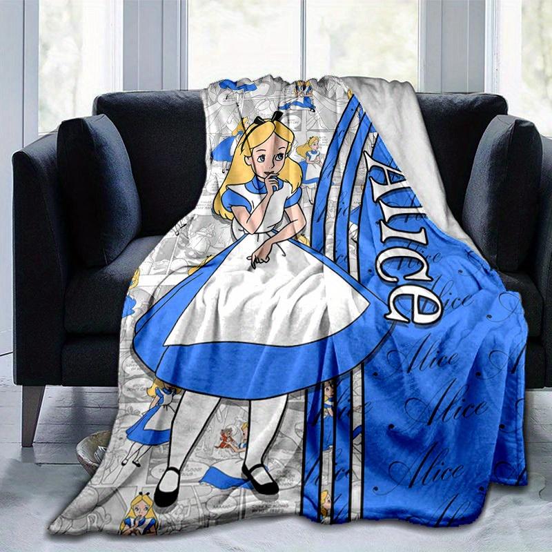 1pc. Alice in Wonderland Inspired Blue and White Blanket, Perfect for Home, Office, or Outdoor Use, Ideal Gift for Book Lovers and Fans of Classic Lit