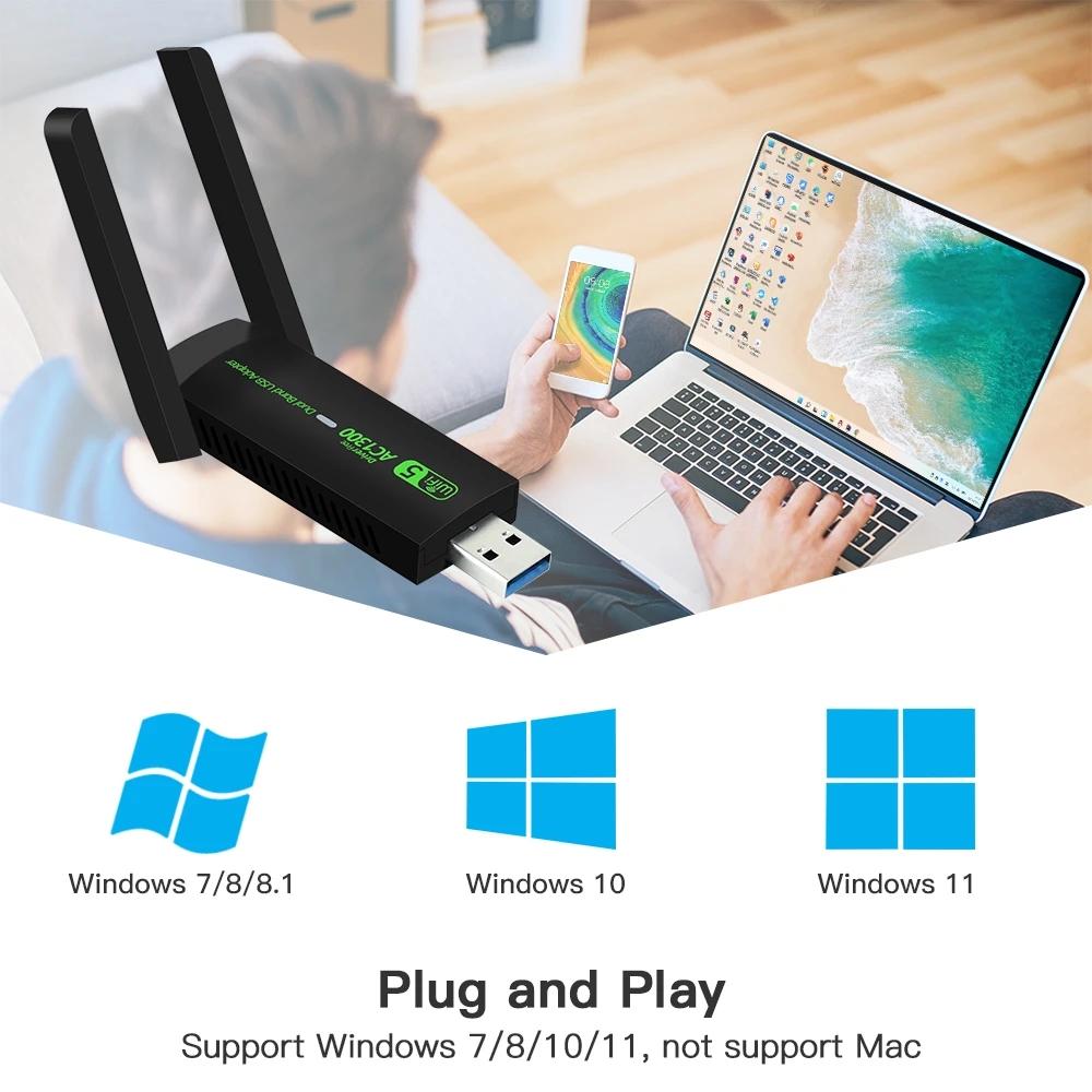 USB-адаптер Wi-Fi, 1300 Мбит/с, двухдиапазонный Wi-Fi-ключ 2,4G/5 ГГц, 802.11 AC, мощная антенна, беспроводная сетевая карта для ПК, ноутбука, драйвер бесплатно
